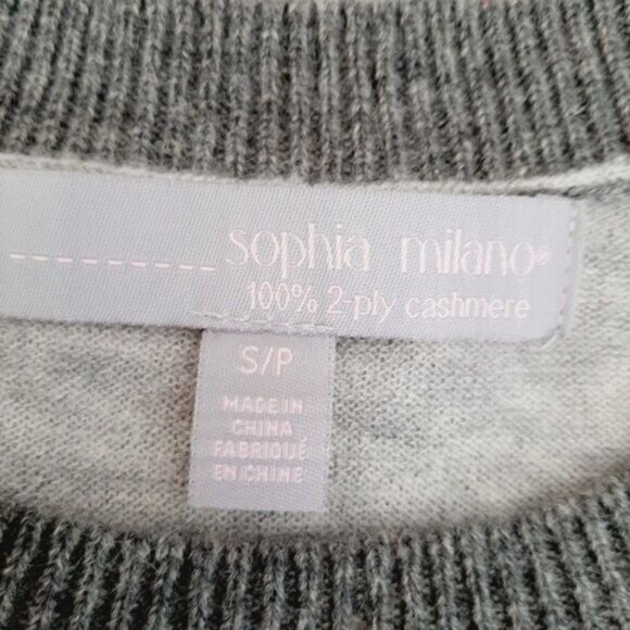 SOPHIA MILANO 100% 2-ply Cashmere Sweater Colorblock Grey Sz S - Picture 7 of 7